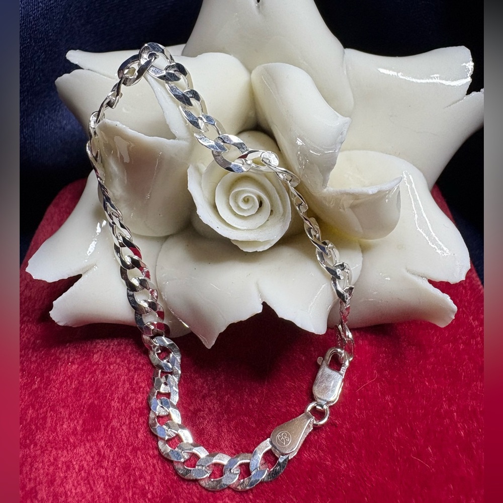 Bracelet Flat Cuban Link 925 Sterling Silver Lobster Clasp